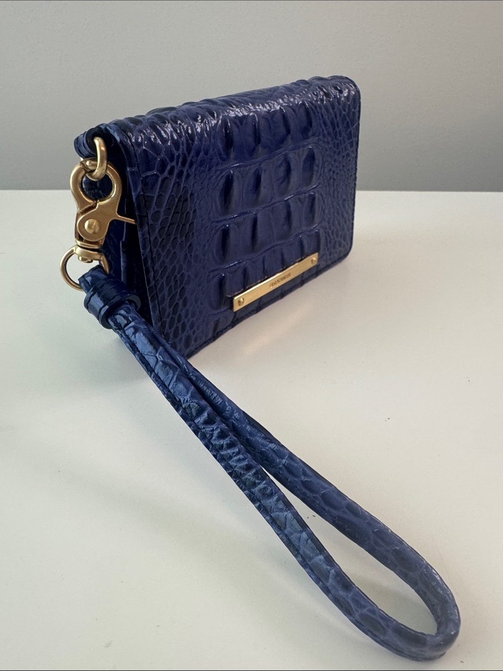 Brahmin Navy Embossed Croc Leather Wristlet with Gold Hardware - Picture 5 of 7